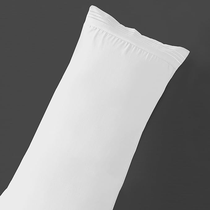 Mocassi 1-Piece Premium Body Pillowcase 1800 Series Hotel Quality Microfiber - Soft and Breathable with 3-Line Embroidery Wrinkle and Stain Resistant, Easy Care, 21" x 54", White