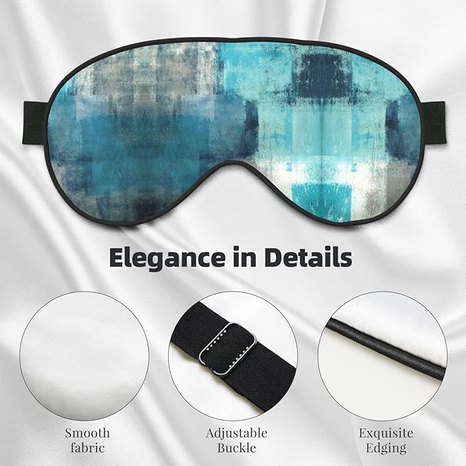 Turquoise and Grey Art Silk Sleep Mask, Adjustable, Breathable, Skin Friendly, 4" x 8", Tie Closure