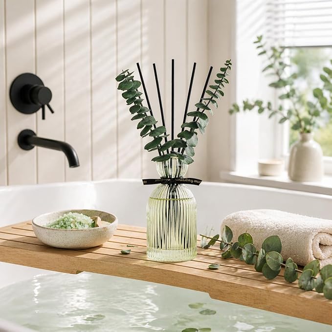 Airkeep Reed Diffuser Set 6.76 oz – Wild Mint & Eucalyptus Home Fragrance with Eucalyptus Sticks – Decorative Glass Bottle for Bathroom, Bedroom & Living Room Décor – Gift Ready