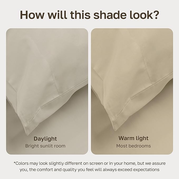 California Design Den 100% Egyptian Cotton Pillowcases King Size Set of 2 - Crisp Percale Feel, Soft & Breathable King Pillowcase Cotton Set - Beige