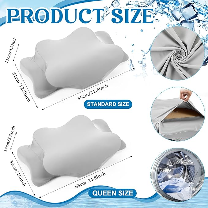 Hahafelt Cooling Cervical Pillowcase Cover with Envelope Closure (Only Pillow Case) Ergonomic Neck Pillowcase Smooth Soft Cool Pillow Cover for Side Back Stomach Sleepers(Gray,Queen Size)