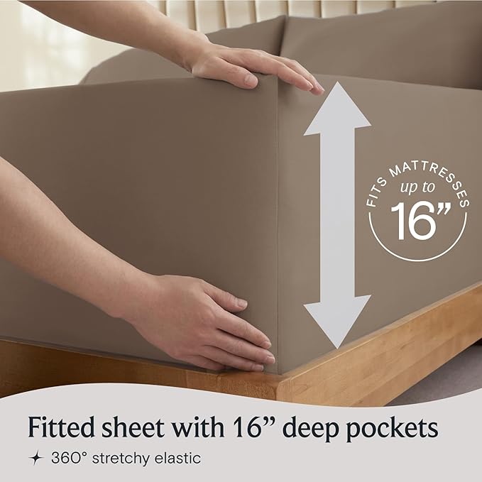 LuxClub 5 PC Split King Sheet Set, Breathable Luxury Bed Sheets, Deep Pockets 18" Eco Friendly Wrinkle Free Cooling Sheets Machine Washable Hotel Bedding Silky Soft - Dark Khaki Split King