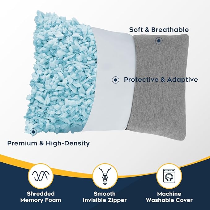 CushyOasis All-in-1 Camping Pillow Set - Shredded Memory Foam Neck Pillow Travel Pillow with Eye Mask, Earplugs, Washable Cover, Compact for Backpacking, Camping, Flights, Car Travel (Small Size)