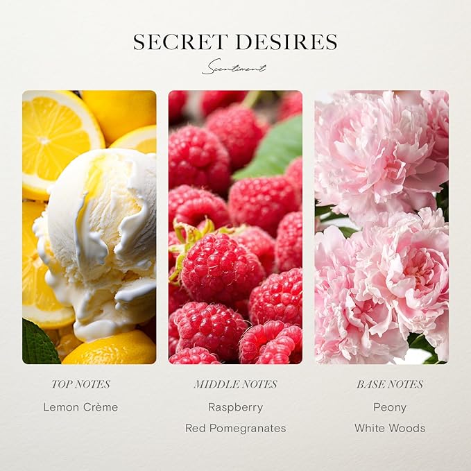 Scentiment Secret Desires Diffuser Oil – Lemon Crème, Vanilla, Raspberry, Pomegranate & Peony Scent for Diffusers, Fragrance Oil – 4.06 fl oz (120 mL)