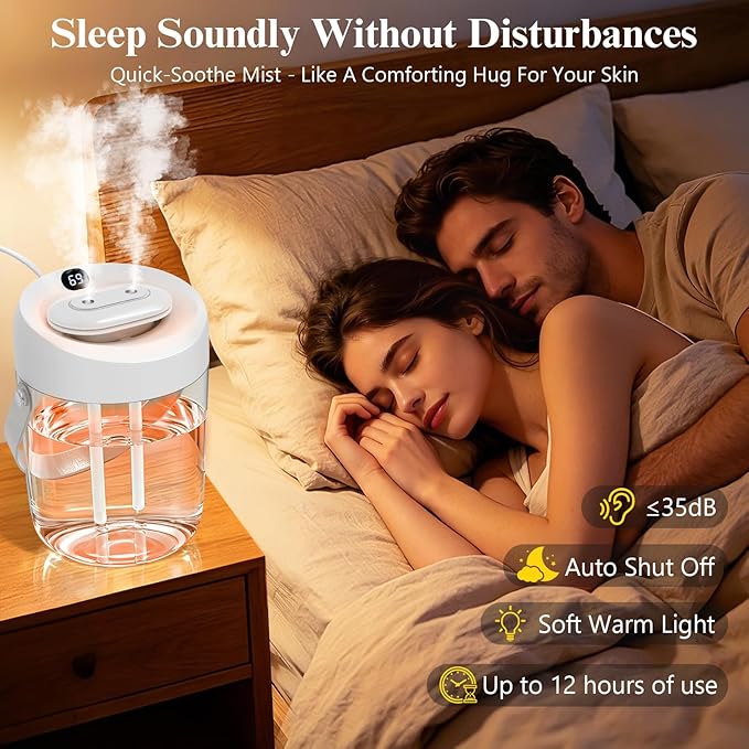 Portable Small Humidifiers for Bedroom, Aroma Diffuser for Home Personal Desktop Plant Humidifier Indoor Fragrance Aroma Diffuser with 2 Modes, Night Light and Auto-Off