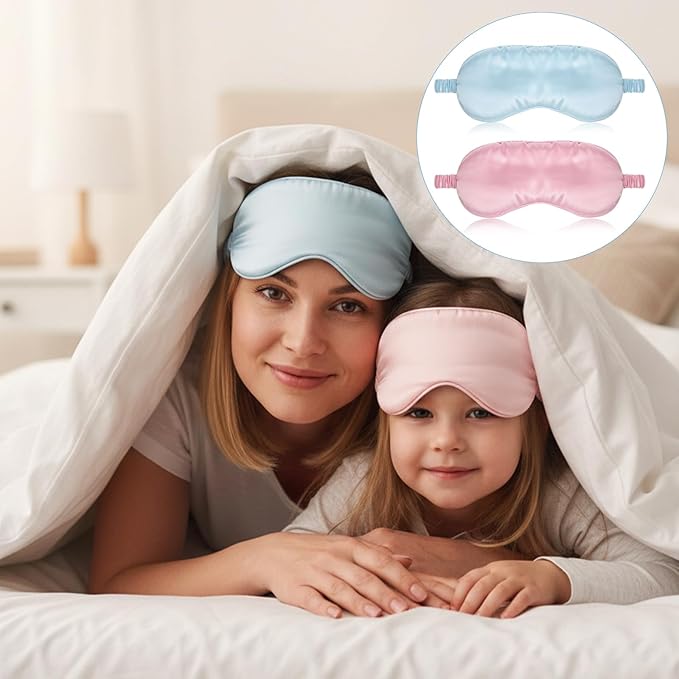 Nogeqi 2 Pack Silk Sleep Masks for Women, Blackout Soft Eye Masks for Sleep with Elastic Strap, Satin Eye Covers for Sleeping Blindfold for Travel Night Eyeshade, Zero Pressure (Pink, Blue)