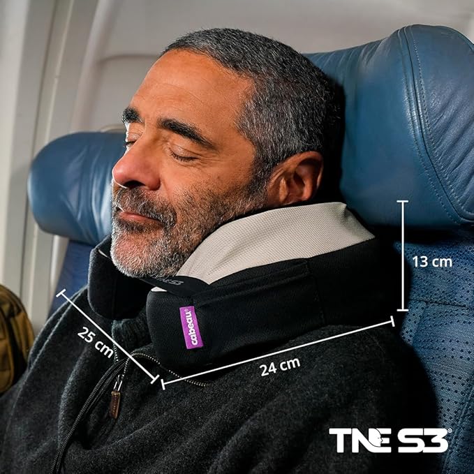Cabeau Travel Neck Pillow for Airplanes - The Neck's Evolution TNE S3 - Supportive Memory Foam Design for Long Haul Flights with Attachable Seat Straps and 360 Support in Berlin Grey