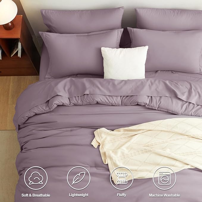 CozyLux King Size Comforter Set Dusty Purple, 7 Pieces Bed in a Bag King Comforter Set with Sheets, Luxury Bedding Sets with Down Alternative Comforter, Fitted Sheet, Flat Sheet, Pillowcases & Shams
