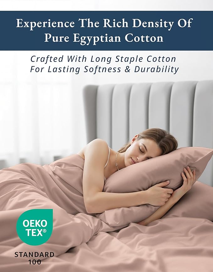 LANE LINEN Luxury 100% Egyptian Cotton Bed Sheets Full Size, Fully Elasticized Reinforced 15 Inch Extra Deep Pocket Full Sheets, Soft & Comfy Sateen Weave for Silky Finish - Sepia Rose