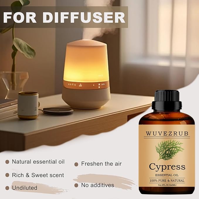 Cypress Essential Oils, 240ML Pure and Natural Essential Oil for Aromatherapy Diffuser - Cypress /8 Fl Oz