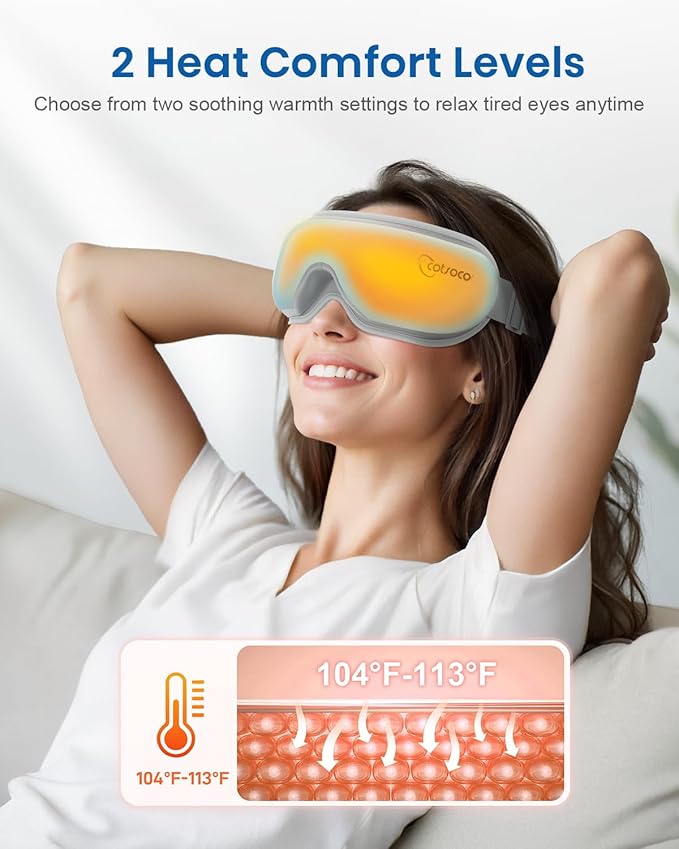 cotsoco Eye Massager with Heat, Remote, and Compression, Adjustable Foldable Sleep Mask for Relaxing Eyes and Better Sleep, Migraine Relief Device, Birthday Gifts for Women Men Her Him-Blue