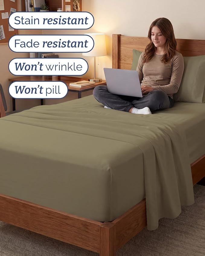 Extra Deep Twin XL Sheet Set - 3 Piece Breathable & Cooling Bed Sheets - Easily Fits 18 to 24 inch Mattress - Ultra Soft, Wrinkle & Fade Free w/ Extra Deep Pockets - Comfy Hotel Luxury Bedding - Khaki