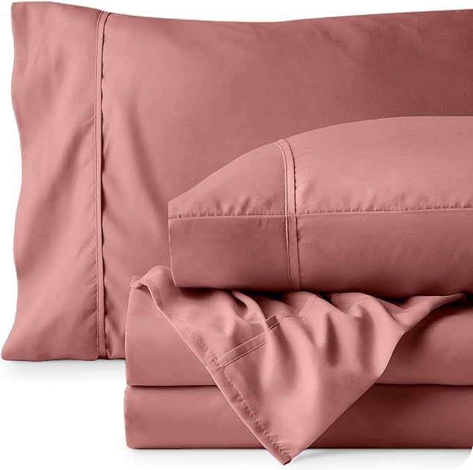 Bare Home Twin Sheet Set - 1800 Ultra-Soft Microfiber Twin Bed Sheets - Double Brushed - Deep Pockets - Easy Fit - 3 Piece Set - Bedding Sheets & Pillowcases (Twin, Dusty Rose)