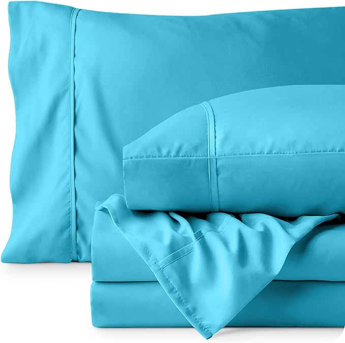 Bare Home Full Sheet Set - 1800 Ultra-Soft Microfiber Full Bed Sheets - Double Brushed - Deep Pockets - Easy Fit - 4 Piece Set - Bedding Sheets & Pillowcases (Full, Aqua)