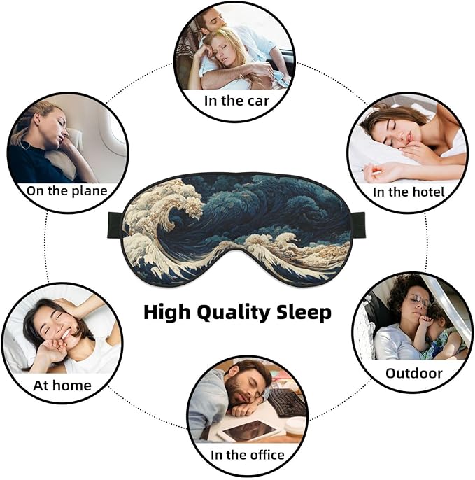 Japanese Great Ocean Waves Sleep Mask Eye Mask with Adjustable Strap Eye Sleep Shade Cover Blocks Light for Women Men Airplane Travel Nap