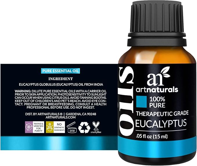 artnaturals 100% Pure Eucalyptus Essential Oil - (.5 Fl Oz / 15ml) - Undiluted Therapeutic Grade Fragrance - Soothe Calm and Humidify - for Aromatherapy Diffuser, Steam Room, Suana, HUmidifier