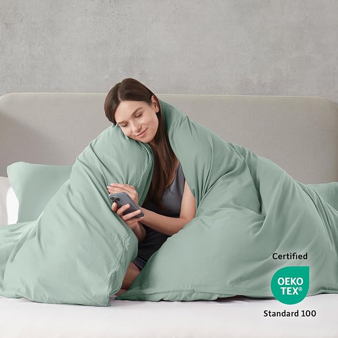 Nestl Sage Green Duvet Cover Queen Size - Soft Double Brushed Queen Duvet Cover Set, 3 Piece, with Zipper Closure, 1 Duvet Cover 90x90 inches and 2 Pillow Shams