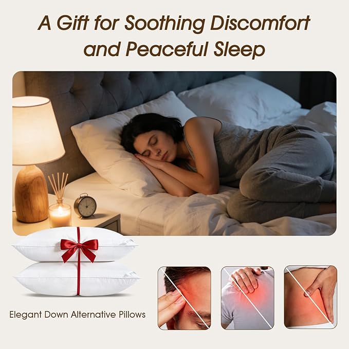 downluxe Down Alternative Pillows King Size Set of 2 - Hotel Collection Soft Bed Pillows for Sleeping, Perfect for Side, Back and Stomach Sleepers, 20 X 36