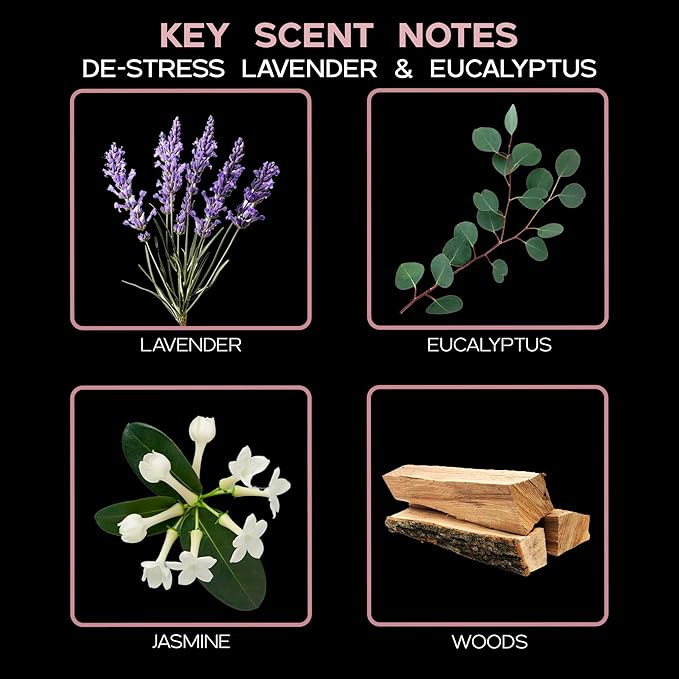Reed Diffuser Set, DE-Stress Lavender Eucalyptus Scented Oil Diffuser with Sticks, Home Fragrance Accessories for Bathroom Shelf Decor, Aroma Diffusers for Home or Office Desk, USA Made