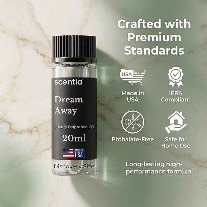 Scentia Dream Away Floral Fragrance Oil for Diffusers – Spring Summer Aromatherapy Home Scent with Jasmine, Lavender & Amber – Fragrance Oil for Ultrasonic & Cold Air Diffusers – 20 ml (0.67 fl oz)