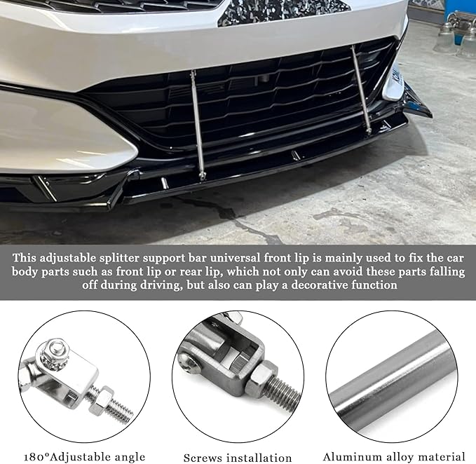 2PCS Front Bumper Lip Splitter Diffuser Strut Rod, Adjustable 8"-11" Front Bumper Lip Rod Tie Support Bar, Universal Bumper Protector Splitter Support Rod for Most Vehicle (Silver)