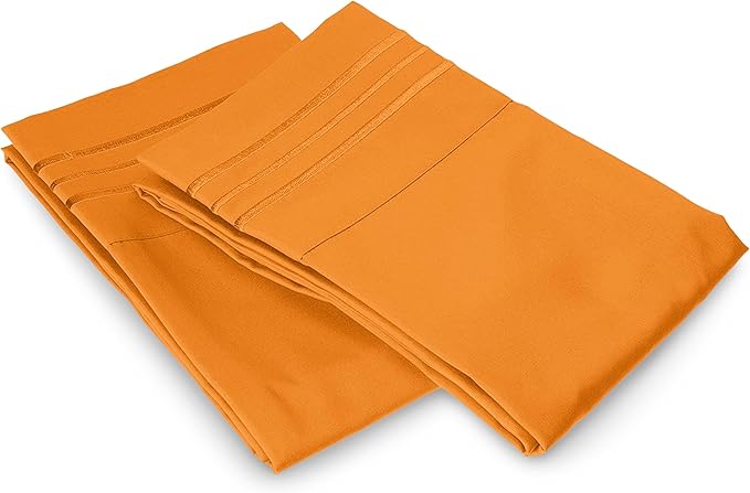 Elegant Comfort Luxury Ultra-Soft 2-Piece Pillowcase Set - 1500 Premium Hotel Quality Microfiber Double Brushed - Wrinkle Resistant, Vibrant Orange (standard/queen size)