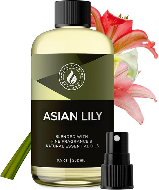 Aroma Country Asian Lily Diffuser Oil - Luxury Essential Oils for Diffuser Refill & Air Freshener Room Spray, Long-Lasting, Natural Home Fragrance and Hotel Scent for Diffusers & Machines (8.5 Fl Oz)