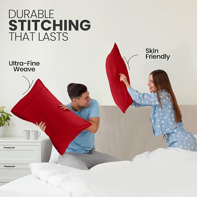Utopia Bedding Standard Pillow Cases - 2 Pack - Envelope Closure - Soft Brushed Microfiber Fabric - Shrinkage and Fade Resistant Pillow Covers Standard Size 20 X 26 Inches (Standard, Red)