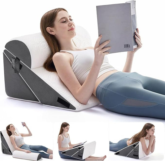 3PCS Wedge Pillow Set for After Surgery,Bed Wedge Pillow for Sleeping, Memory Foam Orthopedic Back Pillow for Pain Relief and Acid Reflux, Adjustable Sitting Up for Bed Post Surgery Pillow Grey