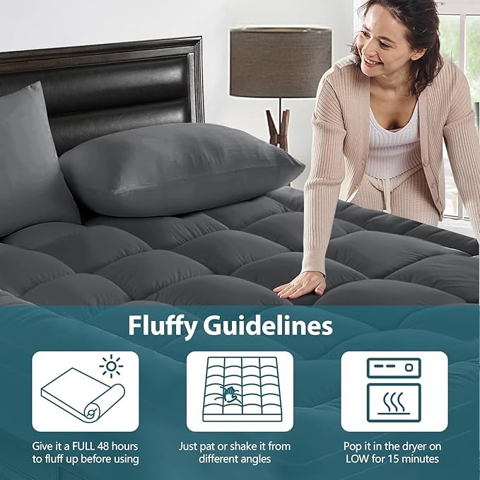 CYMULA Mattress Topper Super Queen Size - Extra Thick Cooling Mattress Pad Cover for Back Pain - Soft Mattress Protector Bed Topper Pillow Top with 8-21 Inch Deep Pocket 3D Snow Down Alternative Fill