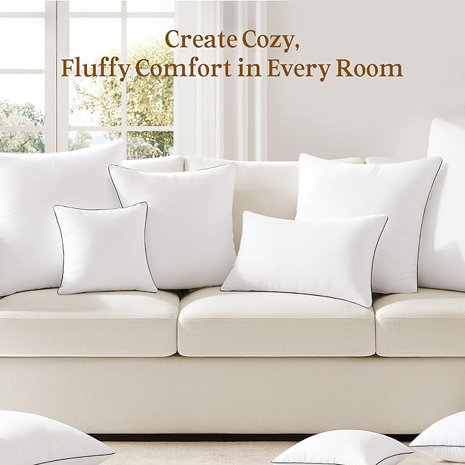 puredown® 24x24 Pillow Inserts Set of 2, Full Fluffy Down Alternative Euro Pillows, Soft Plush Decorative Throw Pillows for Couch, Sofa, Bed and Home Decor