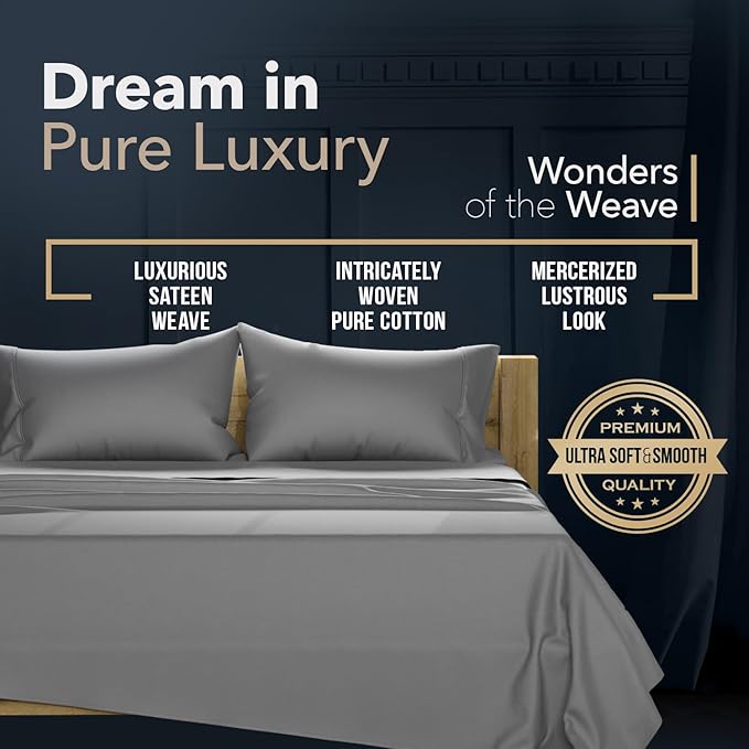 TEXAS LINEN CO. 100% Egyptian Cotton Queen Sheets Set - Luxury 1500 Series Couture Comfortin' Collection Egyptian Cotton Sheets Queen Size Bed Set (4 PC, Dark Grey), 17" Deep Pocket, Hotel Bedding Set