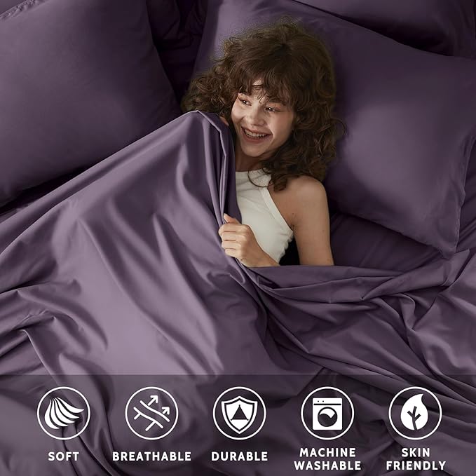 Queen Sheet Set - 6 Piece Sheets Queen Size Bed Set - Breathable & Cooling Hotel Luxury Bedding Set - Soft & Comfy Fully Elasticized 16" Deep Pocket Queen Sheets (Queen Purple)