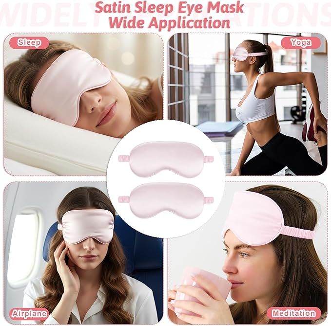 Silk Sleep Mask 2 Pack Silk Eye Mask for Sleeping Block Light Eye Sleep Shade Cover Satin Eye Masks Soft Silk Sleeping Masks Sleep Shade Cover for Women & Men Travel Home