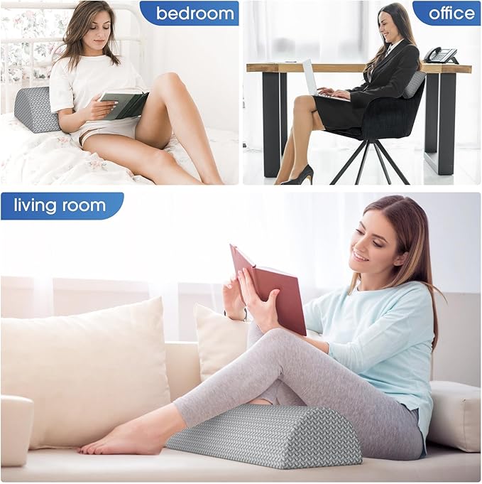 TranquilRelax Knee Pillow for Back Sleeping Memory Foam Half Moon Bolster Pillow for Legs, Under Knee Support, Ankle & Foot Comfort Orthopedic Pillow for Side Sleepers (Grey, 22" x 8.7" x 5.3")