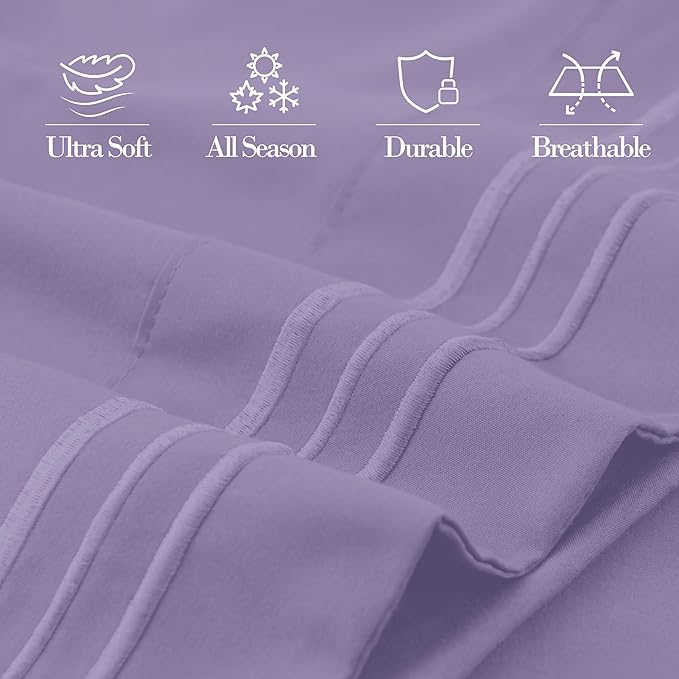 Mocassi 1-Piece Premium Body Pillowcase 1800 Series Hotel Quality Microfiber - Soft and Breathable with 3-Line Embroidery Wrinkle and Stain Resistant, Easy Care, 21" x 54", Lavender