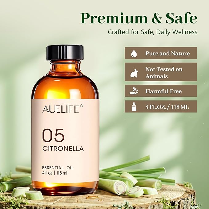 Citronella Essential Oil – 4 Fl Oz Citronella Oil for Homemade Sprays – Citronella Essential Oil for Diffuser for Home, DIY Candle and Soap Making Home Fragrance with Dropper
