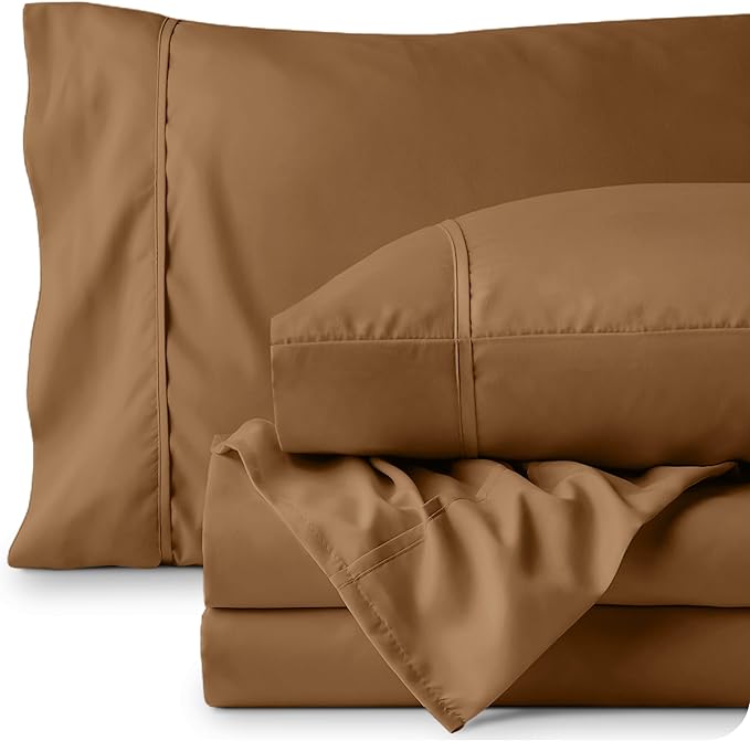Bare Home Twin Sheet Set - 1800 Ultra-Soft Microfiber Twin Bed Sheets - Double Brushed - Deep Pockets - Easy Fit - 3 Piece Set - Bedding Sheets & Pillowcases (Twin, Caramel)