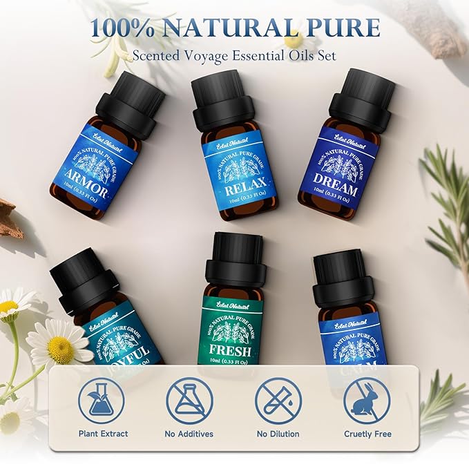Essential Oil Set, Blended Essential Oils for Diffusers for Home Candle & Soap Making, Scented Voyage with Six Scents for Aromatherapy & Humidifiers, 6 x 10ml