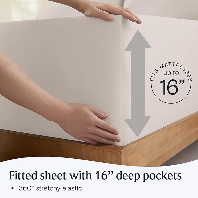 LuxClub 4 PC Sheet Set Bed Sheets Deep Pockets 18" Eco Friendly Wrinkle Free Cooling Machine Washable Hotel Bedding Silky Soft - Linen Queen