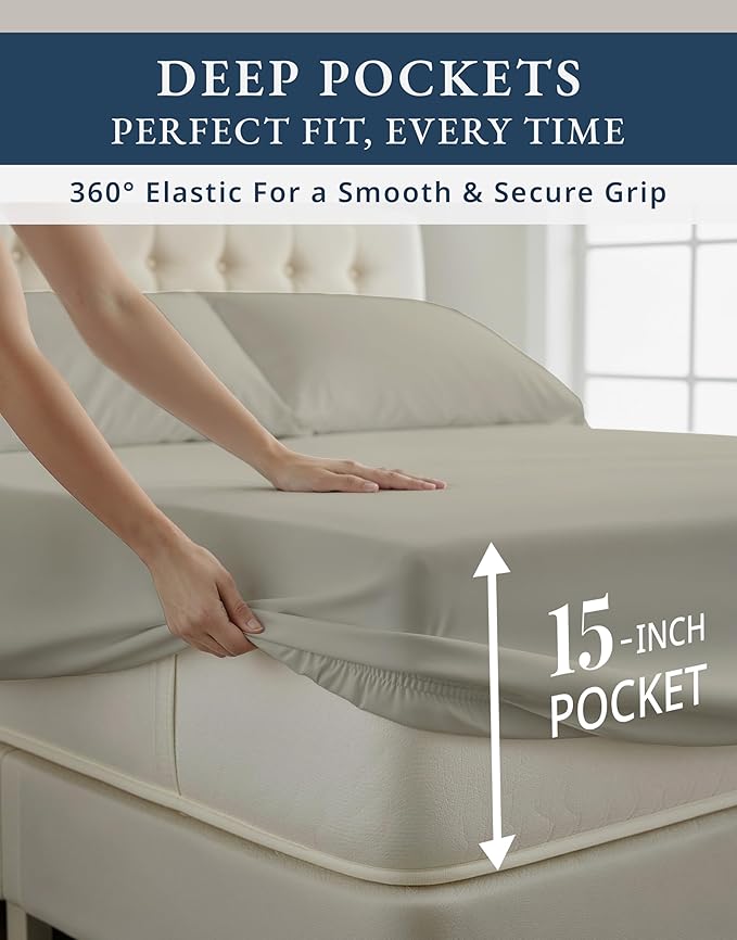 LANE LINEN 100% Egyptian Cotton Split King Sheets for Adjustable Beds Sustainably Produced Luxury Hotel Like Thick Split King Bed Sheets, Machine Washable Cotton Sheets - Silver