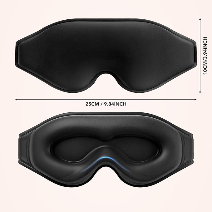 Sleep Mask for Side Sleepers, 100% Blackout Eye Mask for Sleeping with 3D Deep Contoured Cups, Zero Pressure Lash-Friendly, Adjustable Light Blocking Travel Mask for Men & Women, Black