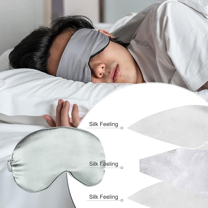 PATIKIL Silk Sleep Mask, 2 Pack Soft Satin Eye Protective Mask Blackout Eye Cover with Elastic Straps for Side Sleeping Women Men Travel, Grey