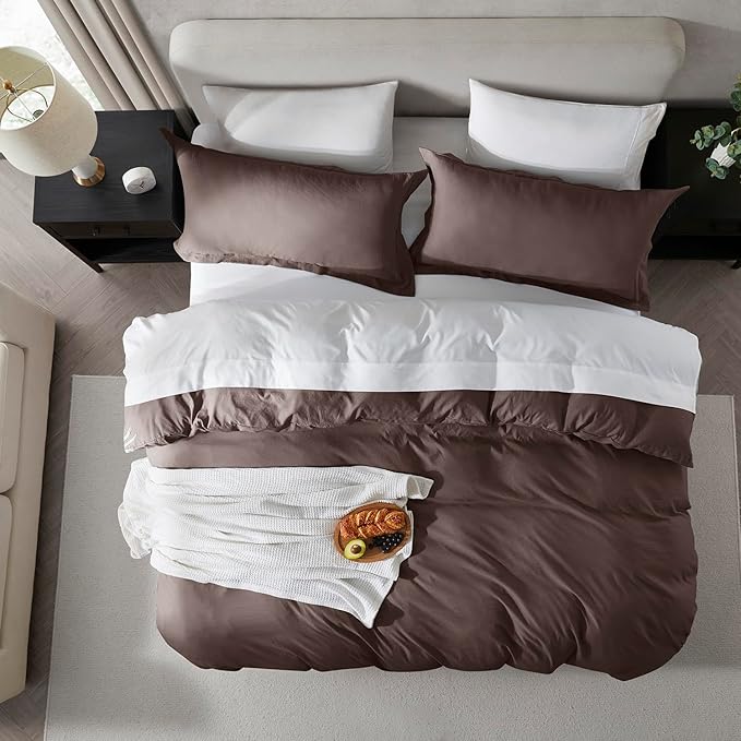 Nestl Chocolate Brown Duvet Cover Full Size - Soft Double Brushed Full Size Duvet Cover Set, 3 Piece, with Zipper Closure, 1 Duvet Cover 80x90 inches and 2 Pillow Shams