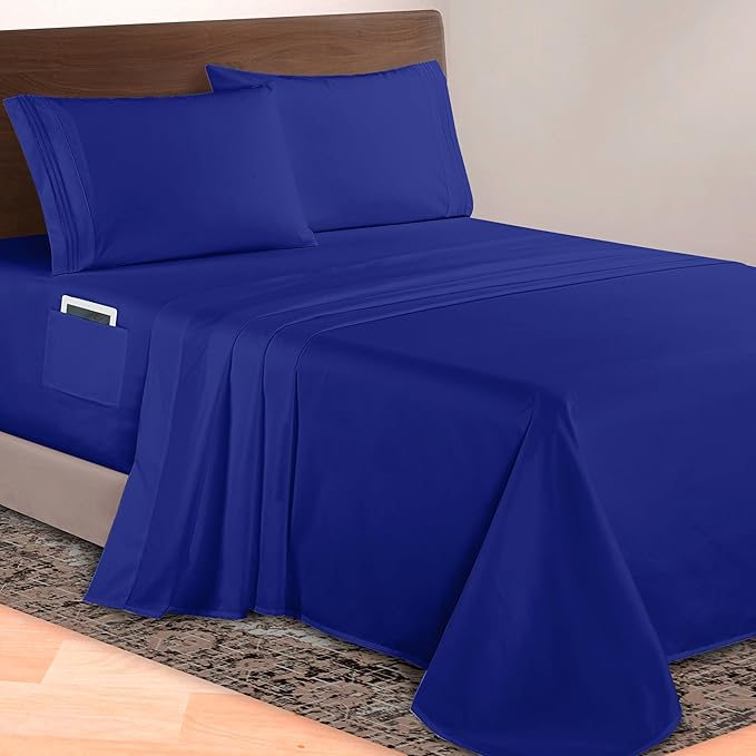 Elegant Comfort Luxurious 1500 Premium Hotel Quality Microfiber 4-Piece Sheet Set, 18-24 Inches Deep - Extra Deep Pocket Sheets - Ultra Soft 4PC Deep Pocket Sheets, California King, Royal Blue
