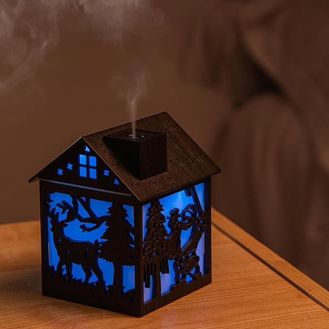 Air Diffuser Humidifier, Colorful Ultrasonic Essential Oil Diffuser with USB Powered Quiet Operation for Bedroom Office Yoga Home Decor (Dark Wood Grain)