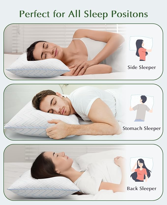 DIORIS Pillows Queen Size Set of 2, Cooling Bed Pillows for Sleeping, Breathable Down Alternative Microfiber Fill, 18 x 29 Inches, Medium Soft for Back Side Stomach Sleepers, Hypoallergenic