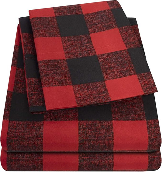 1500 Supreme Collection Buffalo Print Sheet Set, Twin Size - Luxury Bed Sheets Set with Deep Pocket Wrinkle Free Bedding, Twin, Burgundy/Black Buffalo Print