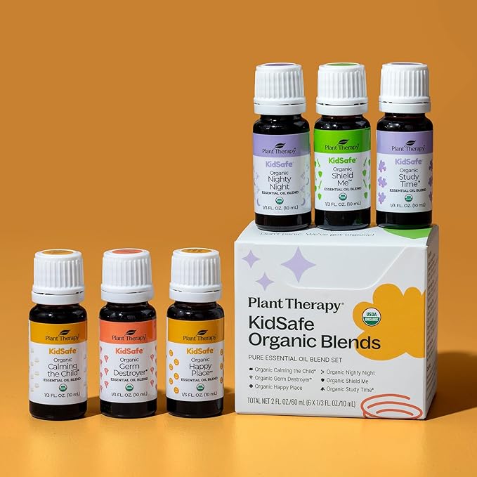 Plant Therapy KidSafe Organic Essential Oil Blends Set 10 mL (1/3 oz) 100% Pure, Undiluted, Aromatherapy, Sleep Support, Mood Booster, Attention and Focus