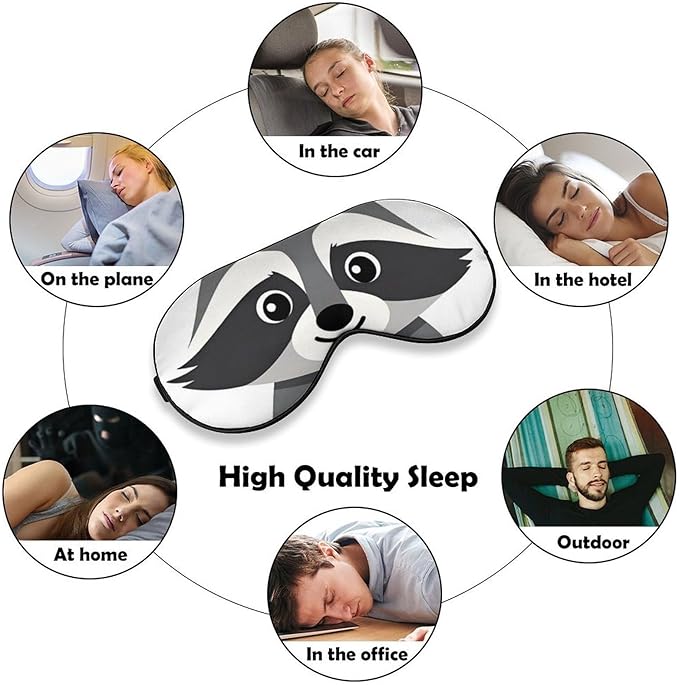 Cute Raccoon Sleep Mask Blindfold for Adult Play Adjustable Soft Eye Sleep Mask for Men Women Travel Nap Games